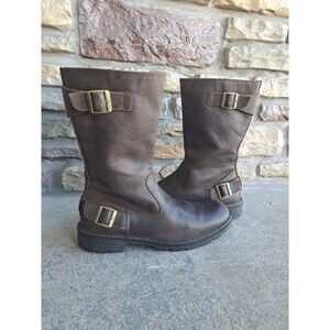 Born Leather Mid-Calf Brown Buckle Moto Boots Woman's 10M Riding Biker H26423